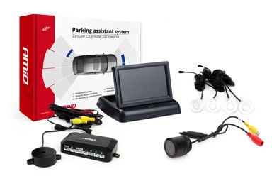 AMIO Parking senzori x4, bijeli, 22 mm, TFT02 4,3", buzzer, HD-301-IR kamera za rikverc